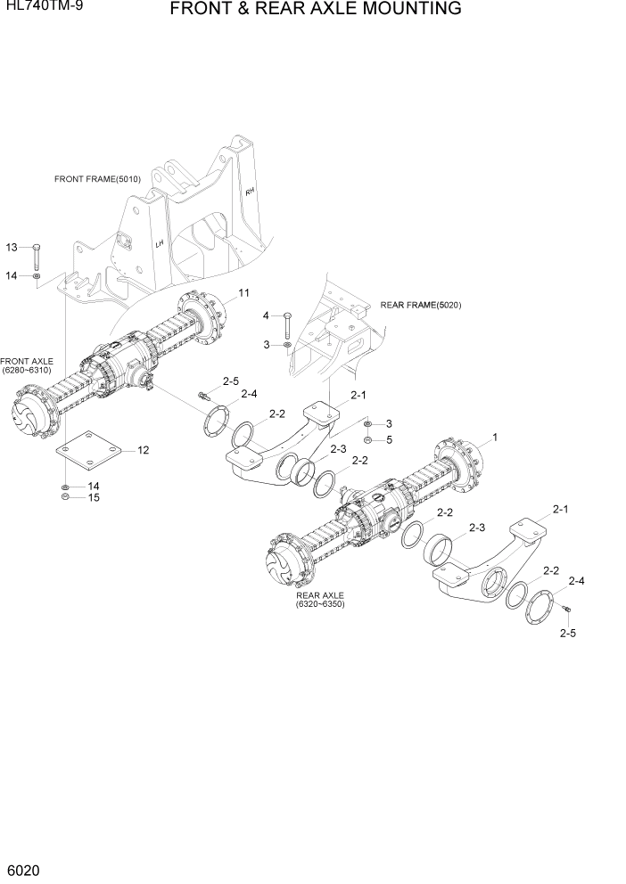 Схема запчастей Hyundai HL740TM-9 - PAGE 6020 FRONT & REAR AXLE MOUNTING СИЛОВАЯ СИСТЕМА