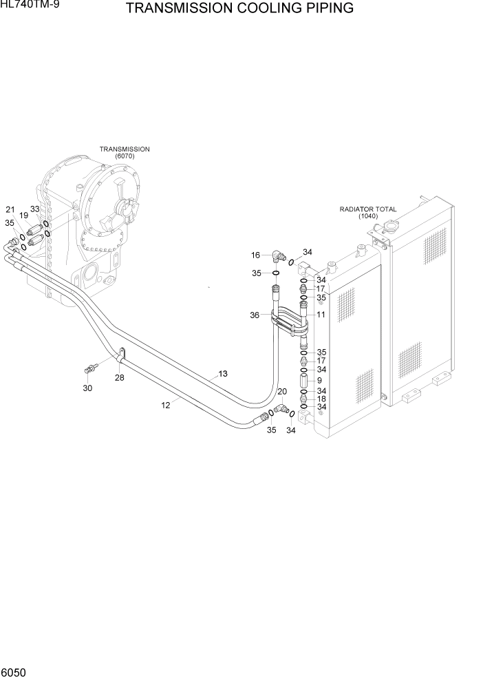 Схема запчастей Hyundai HL740TM-9 - PAGE 6050 TRANSMISSION COOLING PIPING СИЛОВАЯ СИСТЕМА