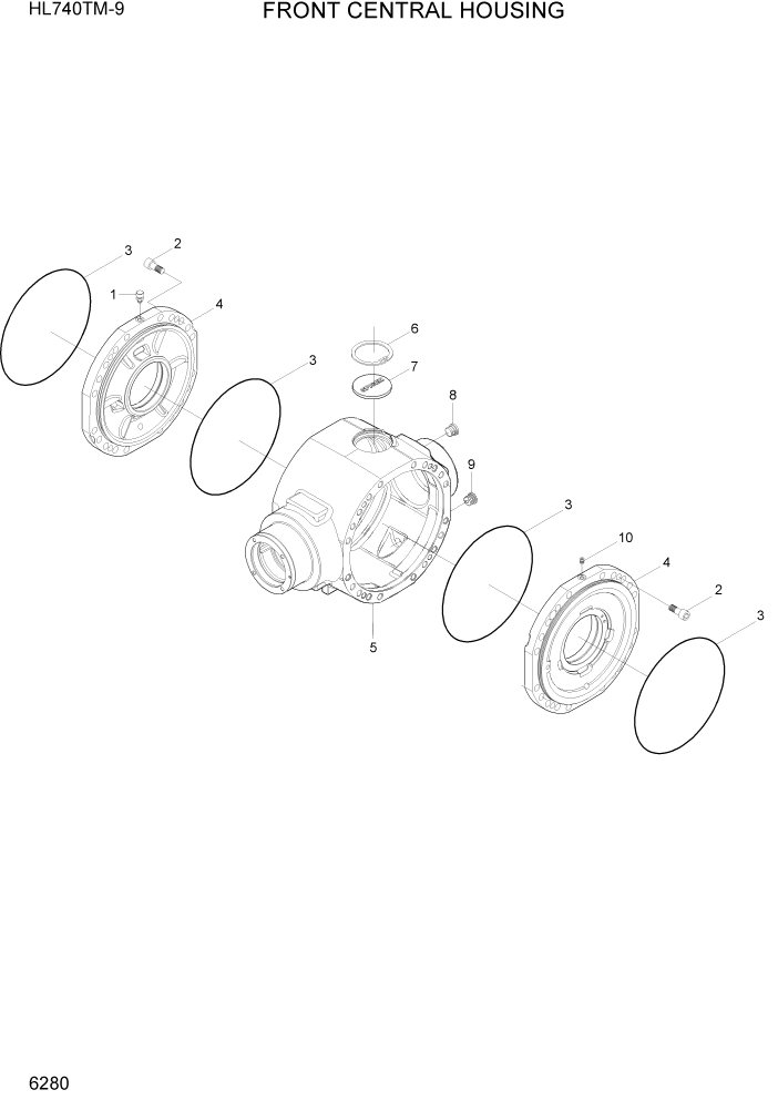 Схема запчастей Hyundai HL740TM-9 - PAGE 6280 FRONT CENTRAL HOUSING СИЛОВАЯ СИСТЕМА