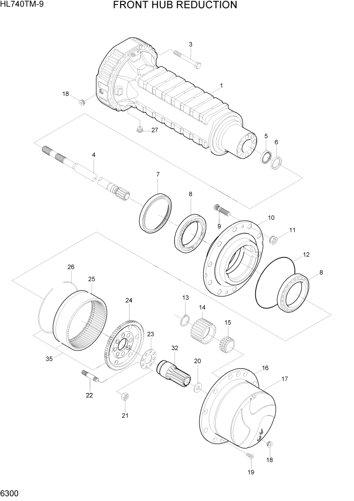 Схема запчастей Hyundai HL740TM-9 - PAGE 6300 FRONT HUB REDUCTION СИЛОВАЯ СИСТЕМА