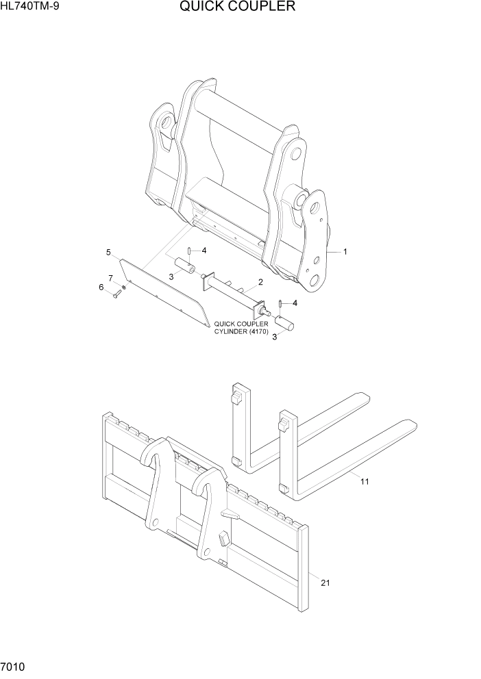 Схема запчастей Hyundai HL740TM-9 - PAGE 7010 QUICK COUPLER РАБОЧЕЕ ОБОРУДОВАНИЕ
