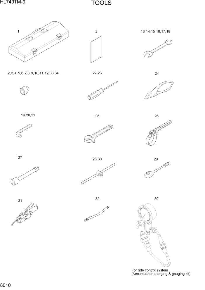 Схема запчастей Hyundai HL740TM-9 - PAGE 8010 TOOLS ДРУГИЕ ЧАСТИ