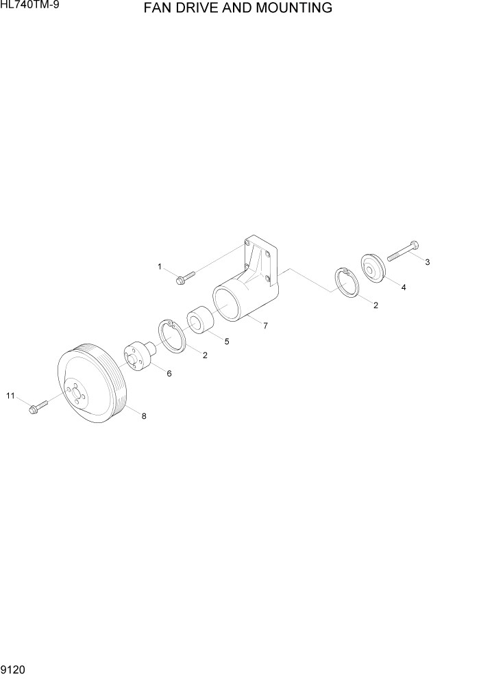Схема запчастей Hyundai HL740TM-9 - PAGE 9120 FAN DRIVE AND MOUNTING ДВИГАТЕЛЬ БАЗА