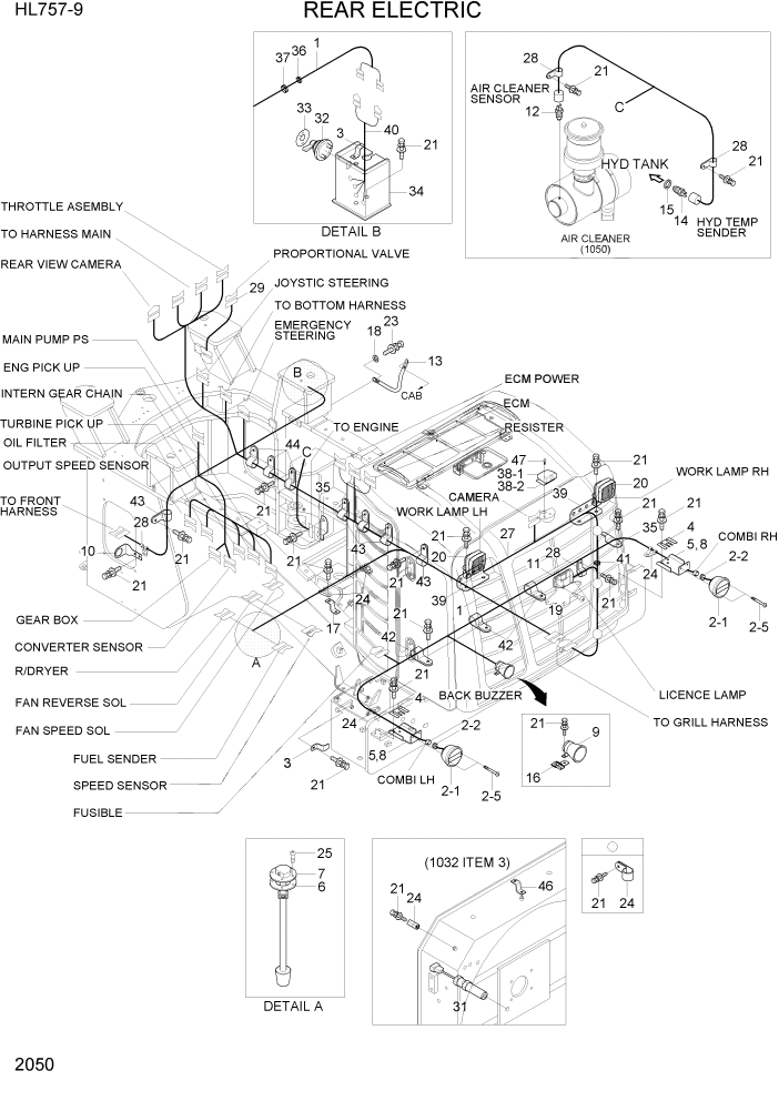 Схема запчастей Hyundai HL757-9 - PAGE 2050 REAR ELECTRIC ЭЛЕКТРИЧЕСКАЯ СИСТЕМА