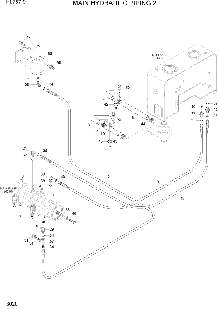 Схема запчастей Hyundai HL757-9 - PAGE 3020 MAIN HYDRAULIC PIPING 2 ГИДРАВЛИЧЕСКАЯ СИСТЕМА