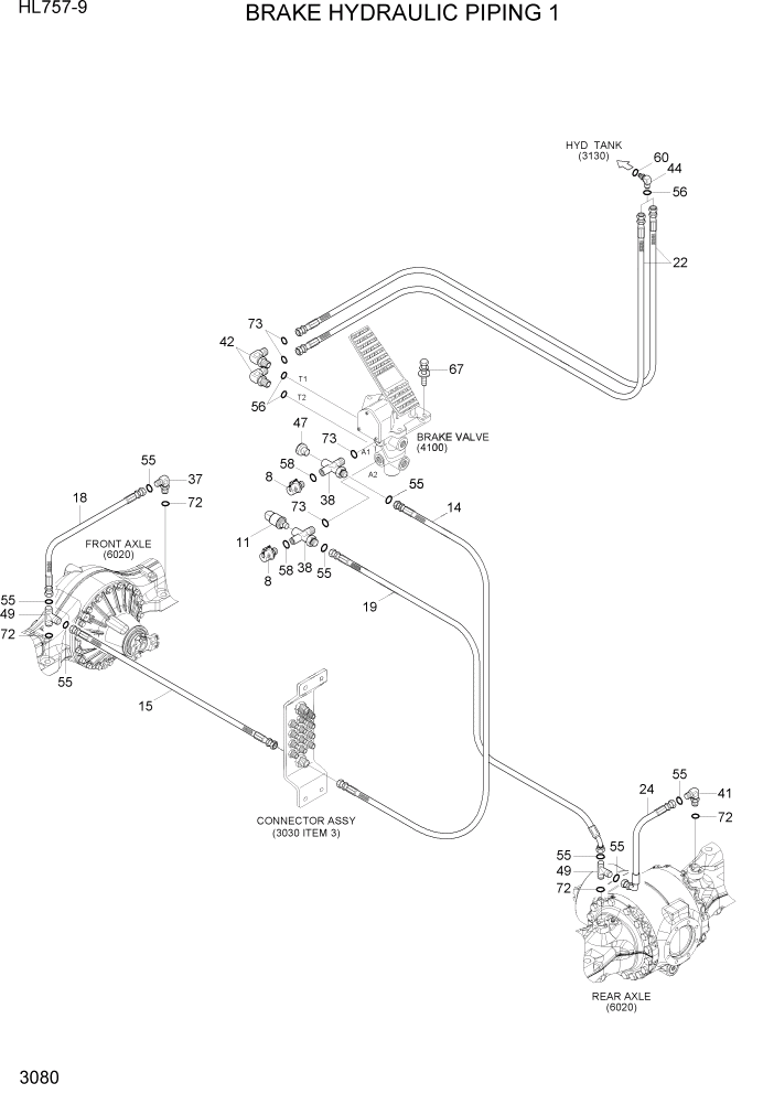 Схема запчастей Hyundai HL757-9 - PAGE 3080 BRAKE HYDRAULIC PIPING 1 ГИДРАВЛИЧЕСКАЯ СИСТЕМА