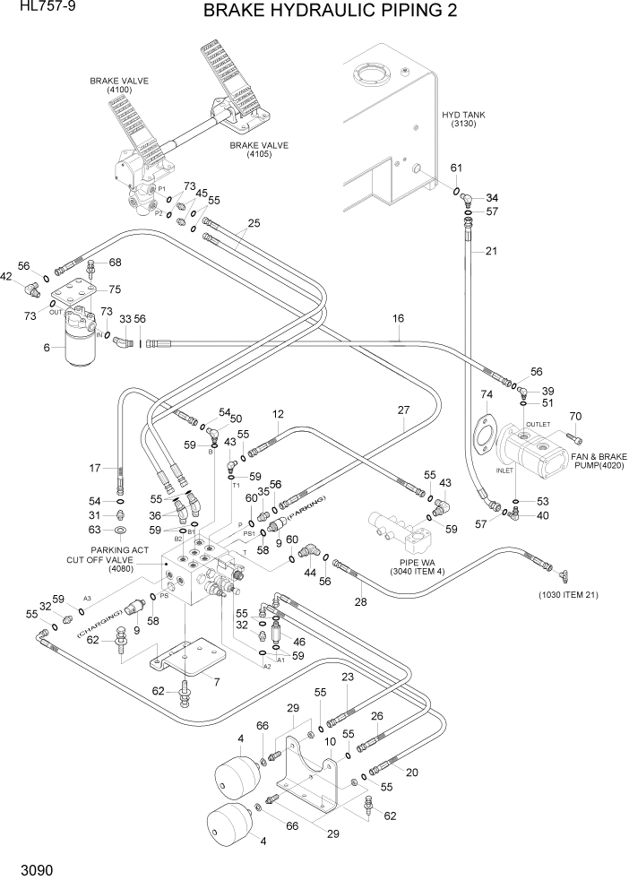 Схема запчастей Hyundai HL757-9 - PAGE 3090 BRAKE HYDRAULIC PIPING 2 ГИДРАВЛИЧЕСКАЯ СИСТЕМА