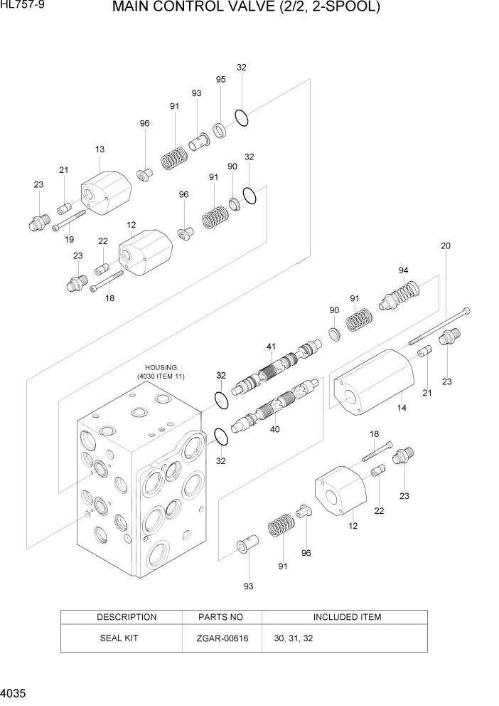 Схема запчастей Hyundai HL757-9 - PAGE 4035 MAIN CONTROL VALVE (2/2, 2-SPOOL) ГИДРАВЛИЧЕСКИЕ КОМПОНЕНТЫ
