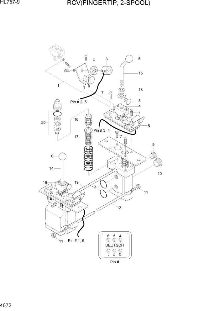Схема запчастей Hyundai HL757-9 - PAGE 4072 RCV(FINGERTIP, 2-SPOOL) ГИДРАВЛИЧЕСКИЕ КОМПОНЕНТЫ