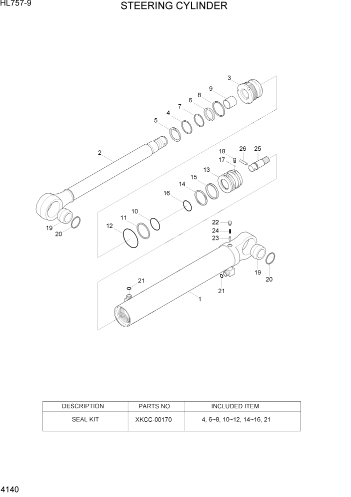 Схема запчастей Hyundai HL757-9 - PAGE 4140 STEERING CYLINDER ГИДРАВЛИЧЕСКИЕ КОМПОНЕНТЫ