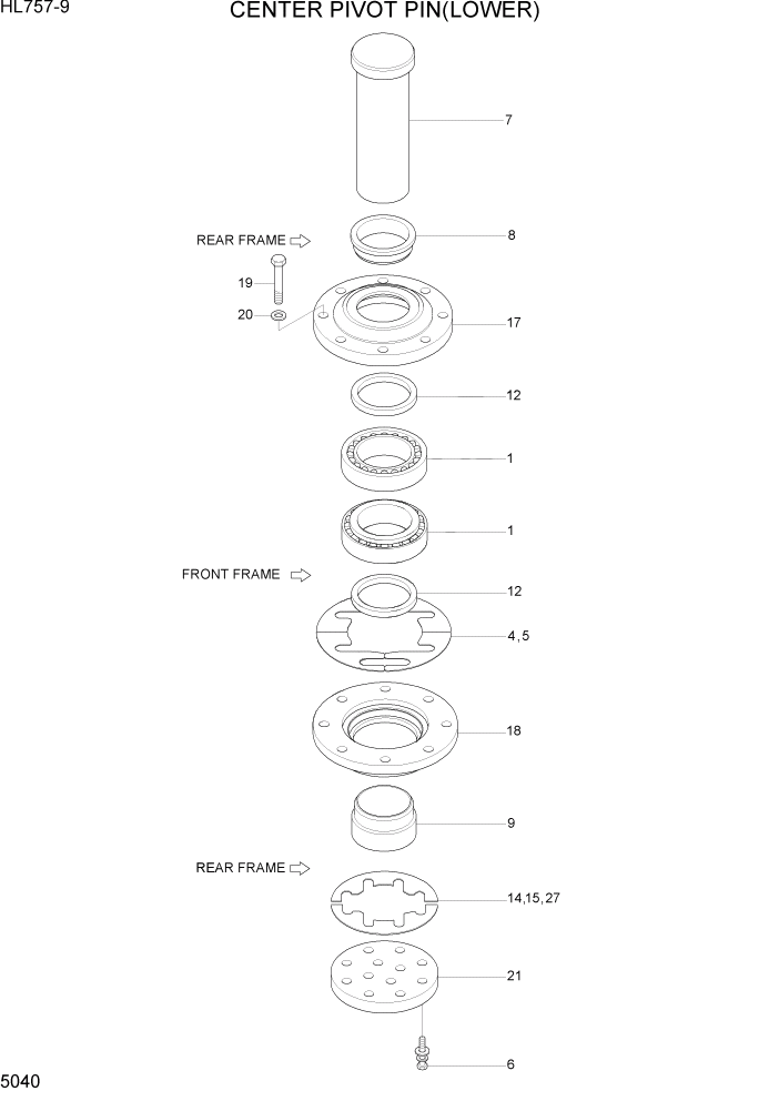 Схема запчастей Hyundai HL757-9 - PAGE 5040 CENTER PIVOT PIN(LOWER) СТРУКТУРА