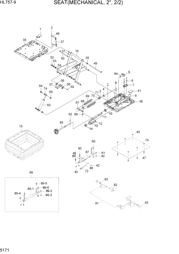 Схема запчастей Hyundai HL757-9 - PAGE 5171 SEAT(MECHANICAL, 2", 2/2) СТРУКТУРА