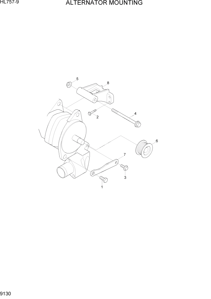 Схема запчастей Hyundai HL757-9 - PAGE 9130 ALTERNATOR MOUNTING ДВИГАТЕЛЬ БАЗА