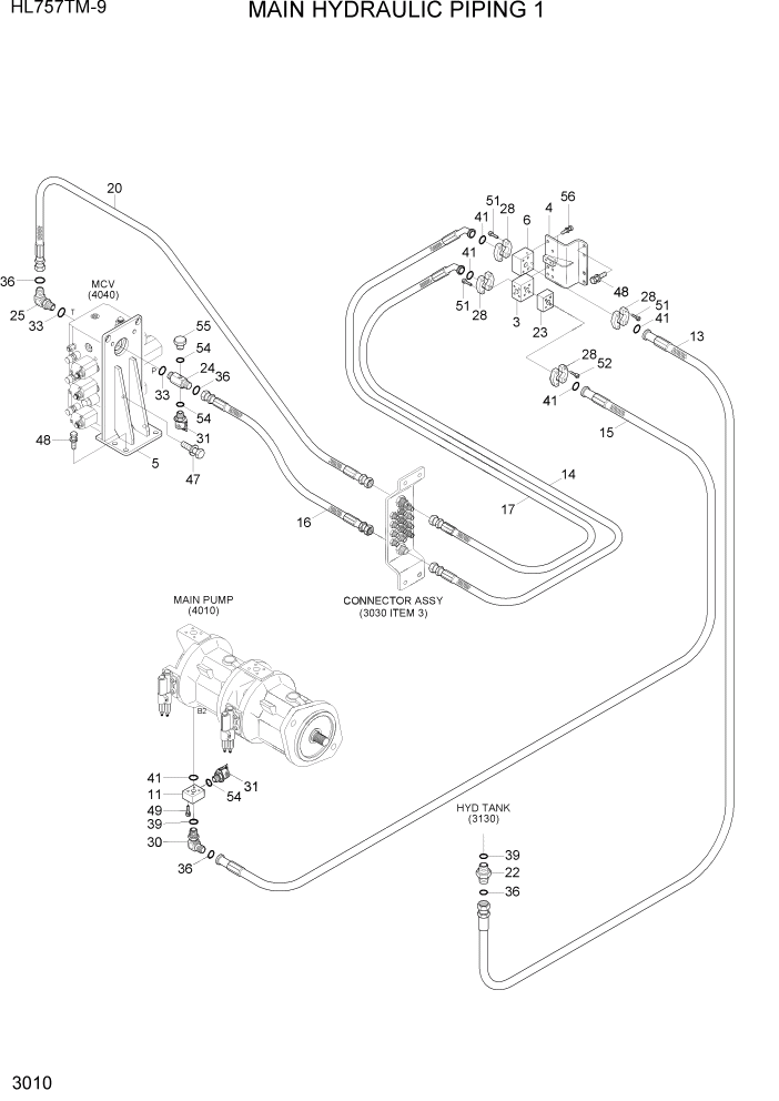 Схема запчастей Hyundai HL757TM-9 - PAGE 3010 MAIN HYDRAULIC PIPING 1 ГИДРАВЛИЧЕСКАЯ СИСТЕМА