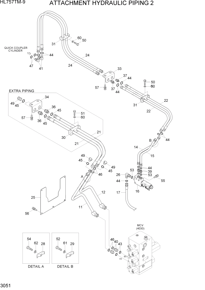 Схема запчастей Hyundai HL757TM-9 - PAGE 3051 ATTACHMENT HYDRAULIC PIPING 2 ГИДРАВЛИЧЕСКАЯ СИСТЕМА