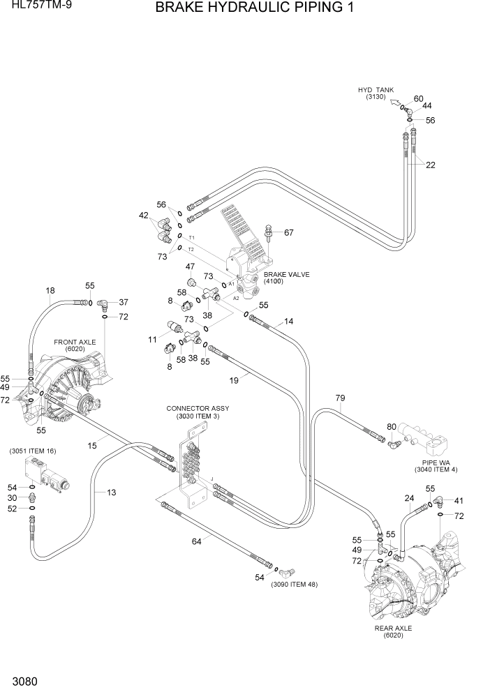 Схема запчастей Hyundai HL757TM-9 - PAGE 3080 BRAKE HYDRAULIC PIPING 1 ГИДРАВЛИЧЕСКАЯ СИСТЕМА