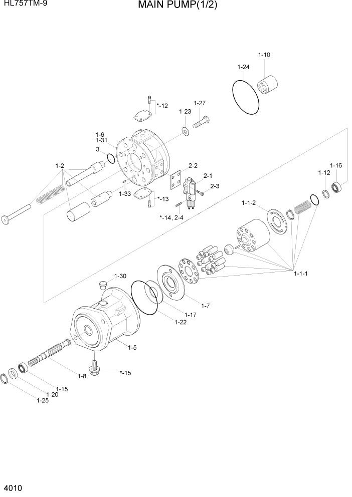Схема запчастей Hyundai HL757TM-9 - PAGE 4010 MAIN PUMP(1/2) ГИДРАВЛИЧЕСКИЕ КОМПОНЕНТЫ