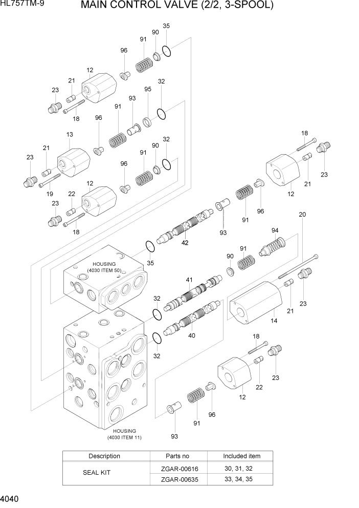 Схема запчастей Hyundai HL757TM-9 - PAGE 4040 MAIN CONTROL VALVE (2/2, 3-SPOOL) ГИДРАВЛИЧЕСКИЕ КОМПОНЕНТЫ