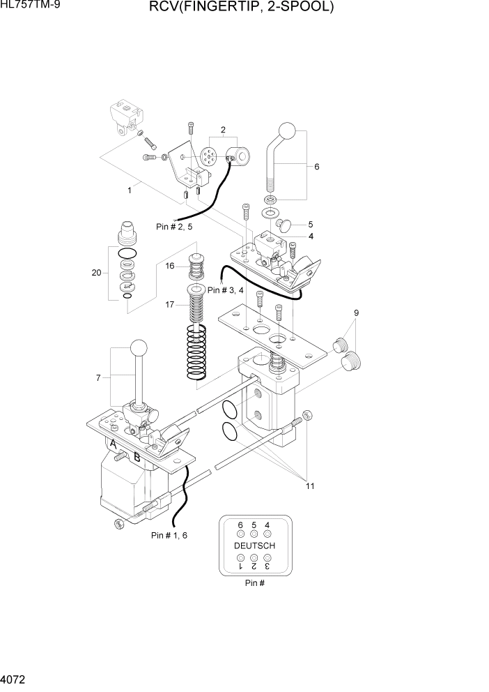 Схема запчастей Hyundai HL757TM-9 - PAGE 4072 RCV(FINGERTIP, 2-SPOOL) ГИДРАВЛИЧЕСКИЕ КОМПОНЕНТЫ