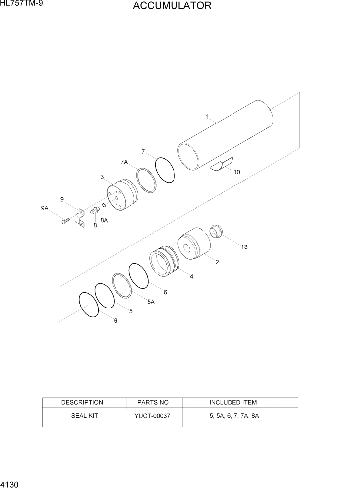 Схема запчастей Hyundai HL757TM-9 - PAGE 4130 ACCUMULATOR ГИДРАВЛИЧЕСКИЕ КОМПОНЕНТЫ