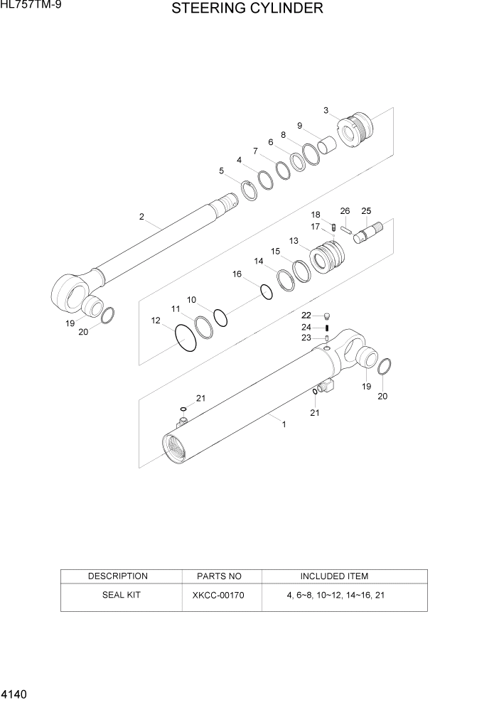 Схема запчастей Hyundai HL757TM-9 - PAGE 4140 STEERING CYLINDER ГИДРАВЛИЧЕСКИЕ КОМПОНЕНТЫ