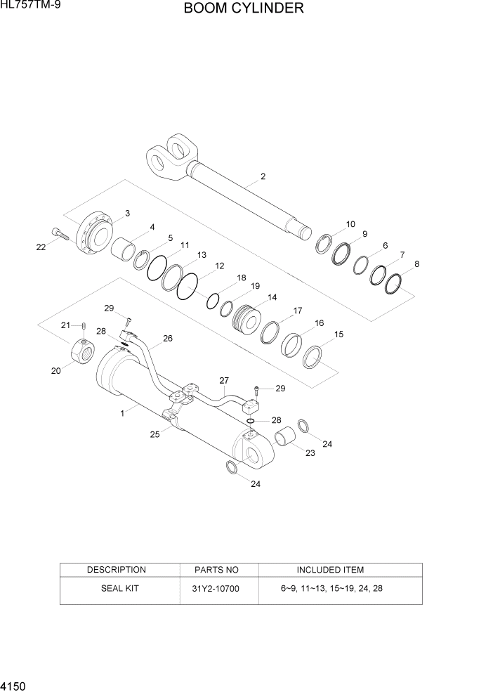 Схема запчастей Hyundai HL757TM-9 - PAGE 4150 BOOM CYLINDER ГИДРАВЛИЧЕСКИЕ КОМПОНЕНТЫ