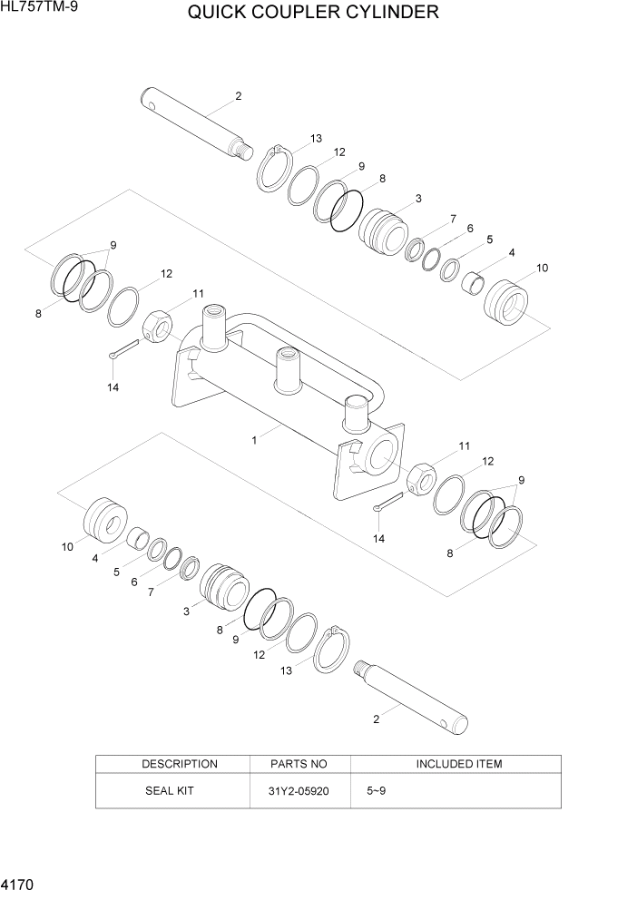 Схема запчастей Hyundai HL757TM-9 - PAGE 4170 QUICK COUPLER CYLINDER ГИДРАВЛИЧЕСКИЕ КОМПОНЕНТЫ