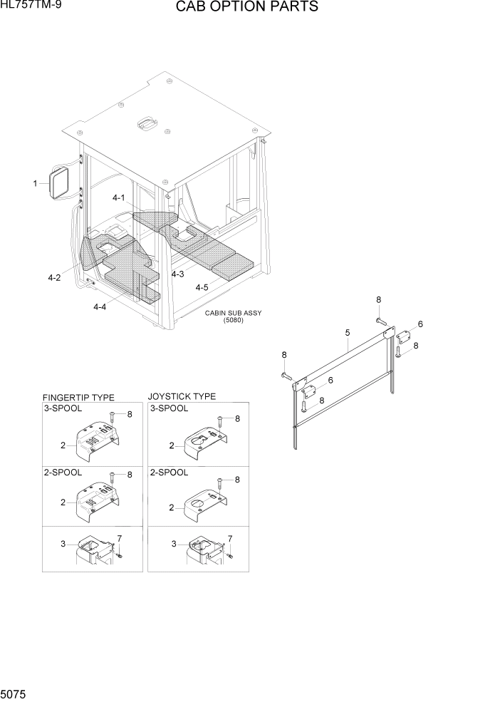 Схема запчастей Hyundai HL757TM-9 - PAGE 5075 CAB OPTION PARTS СТРУКТУРА