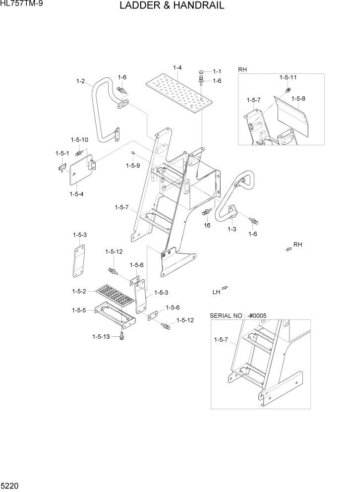 Схема запчастей Hyundai HL757TM-9 - PAGE 5220 LADDER & HANDRAIL СТРУКТУРА