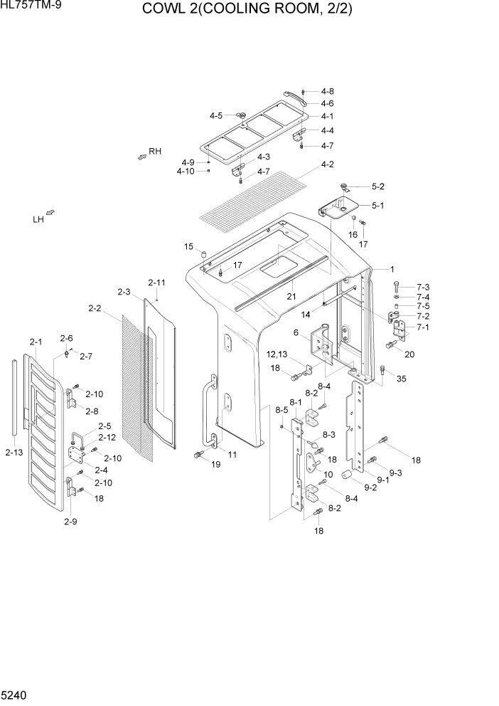Схема запчастей Hyundai HL757TM-9 - PAGE 5240 COWL 2(COOLING ROOM, 2/2) СТРУКТУРА