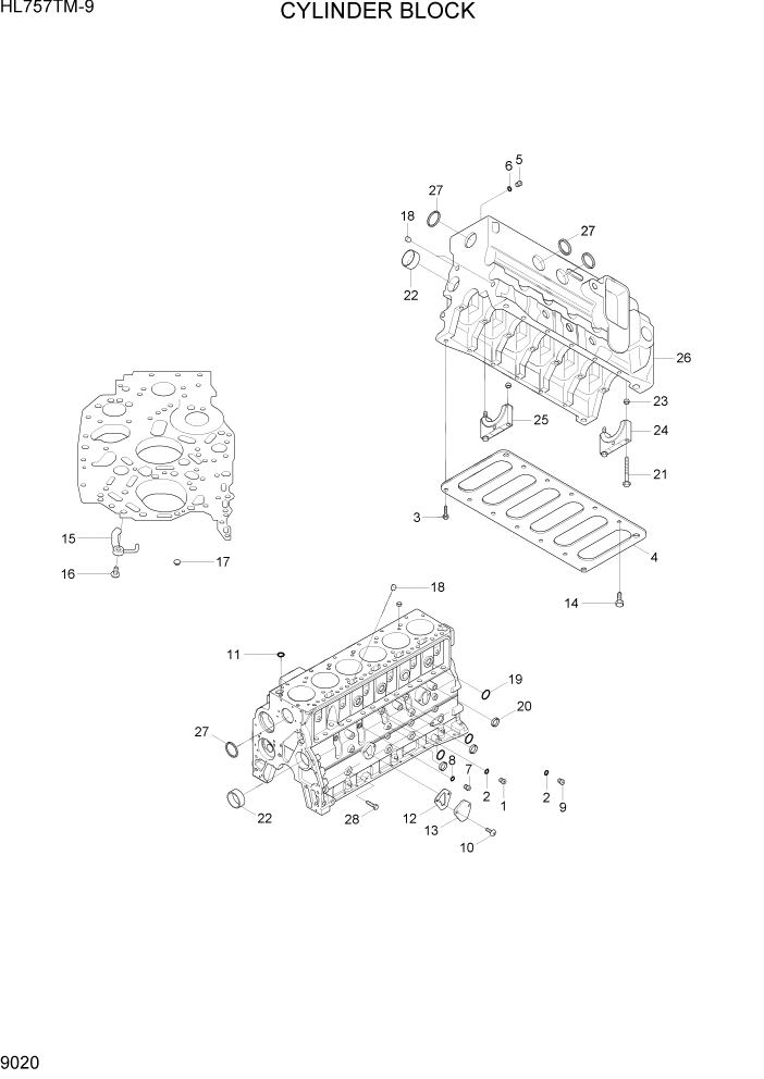 Схема запчастей Hyundai HL757TM-9 - PAGE 9020 CYLINER BLOCK ДВИГАТЕЛЬ БАЗА