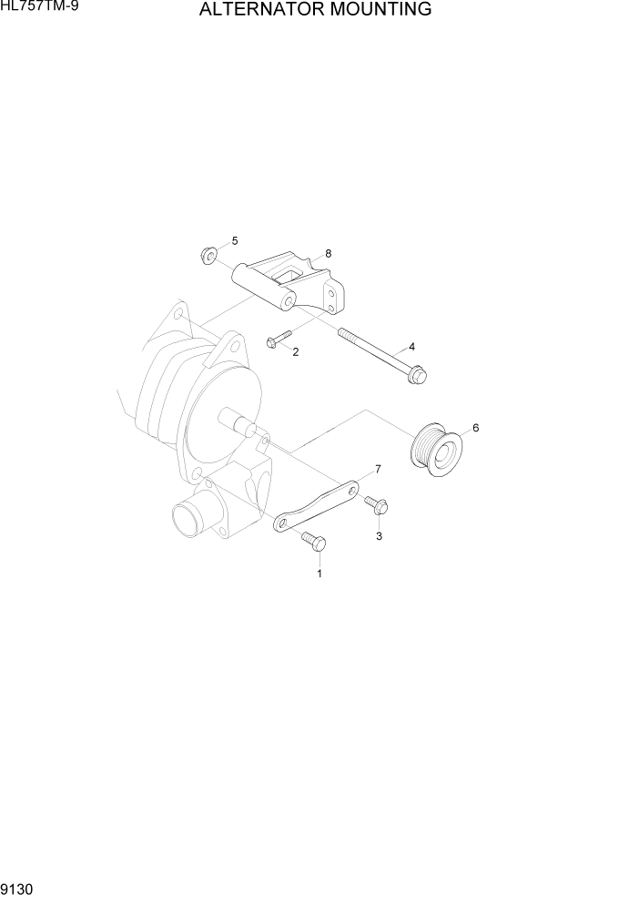 Схема запчастей Hyundai HL757TM-9 - PAGE 9130 ALTERNATOR MOUNTING ДВИГАТЕЛЬ БАЗА