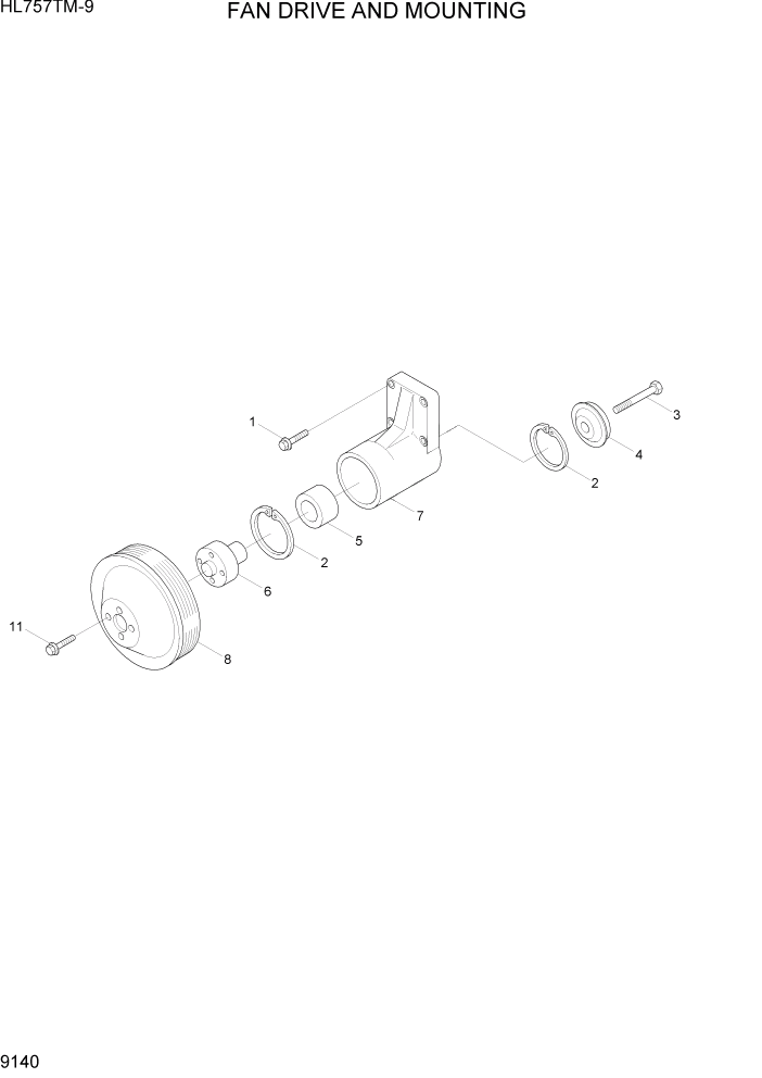 Схема запчастей Hyundai HL757TM-9 - PAGE 9140 FAN DRIVE AND MOUNTING ДВИГАТЕЛЬ БАЗА
