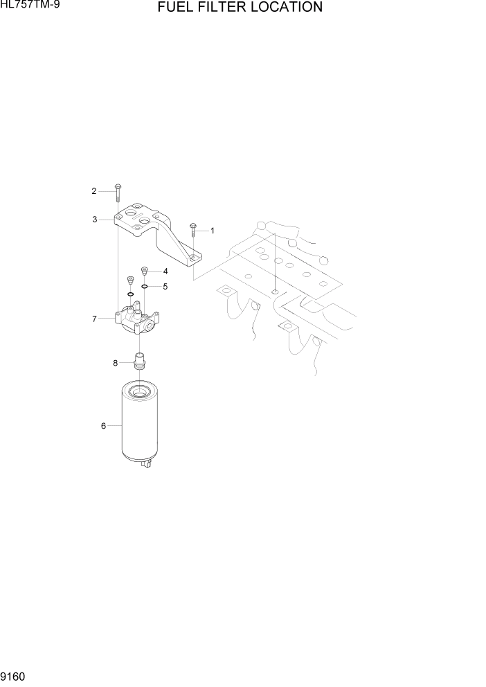 Схема запчастей Hyundai HL757TM-9 - PAGE 9160 FUEL FILTER LOACTION ДВИГАТЕЛЬ БАЗА