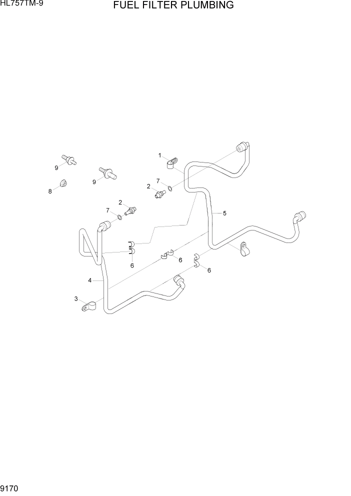 Схема запчастей Hyundai HL757TM-9 - PAGE 9170 FUEL FILTER PLUMBING ДВИГАТЕЛЬ БАЗА