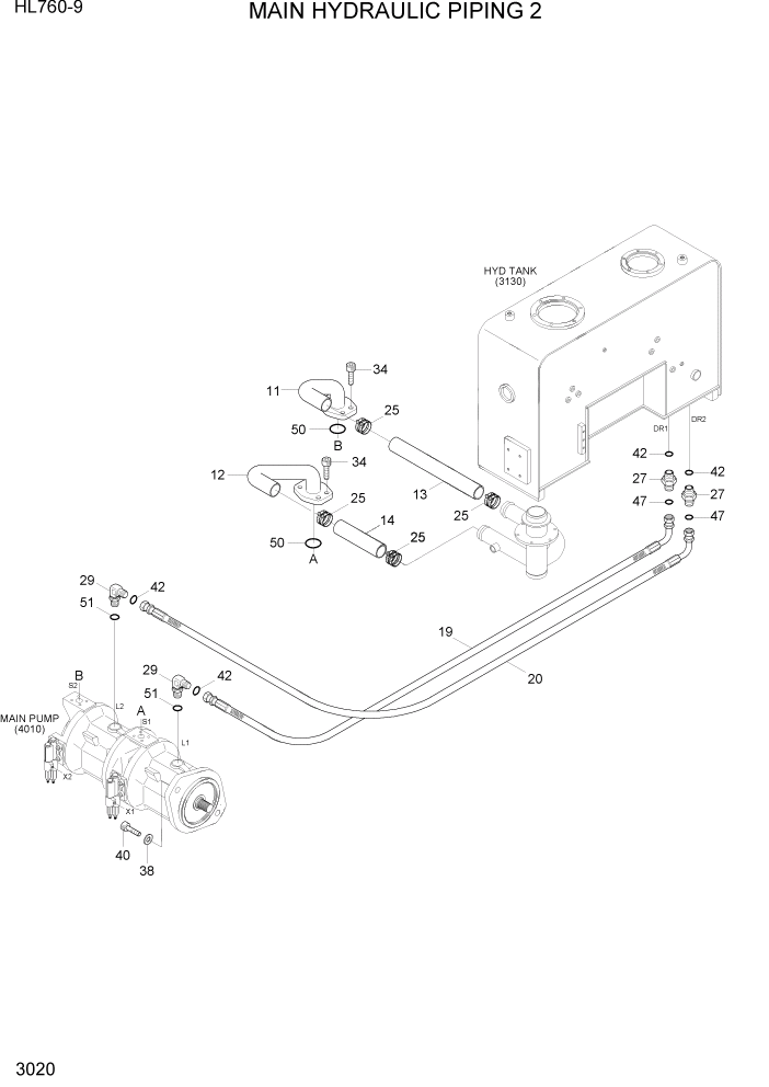 Схема запчастей Hyundai HL760-9 - PAGE 3020 MAIN HYDRAULIC PIPING 2 ГИДРАВЛИЧЕСКАЯ СИСТЕМА