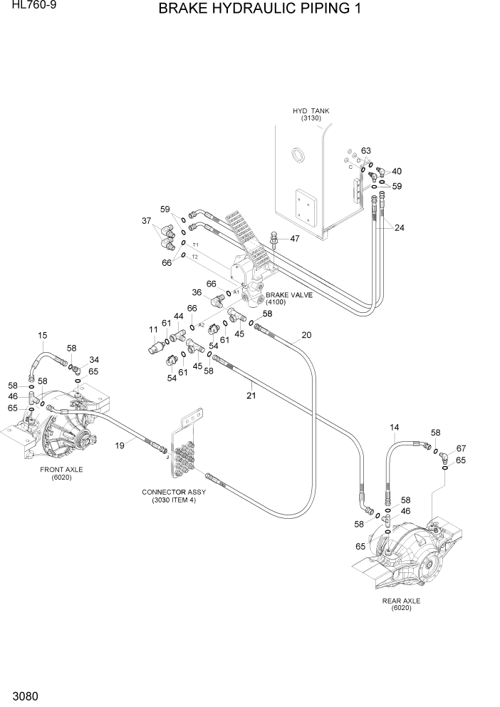 Схема запчастей Hyundai HL760-9 - PAGE 3080 BRAKE HYDRAULIC PIPING 1 ГИДРАВЛИЧЕСКАЯ СИСТЕМА