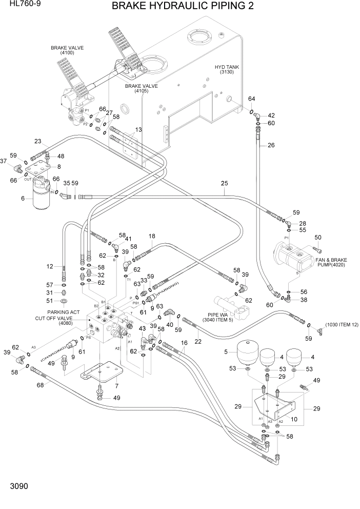 Схема запчастей Hyundai HL760-9 - PAGE 3090 BRAKE HYDRAULIC PIPING 2 ГИДРАВЛИЧЕСКАЯ СИСТЕМА