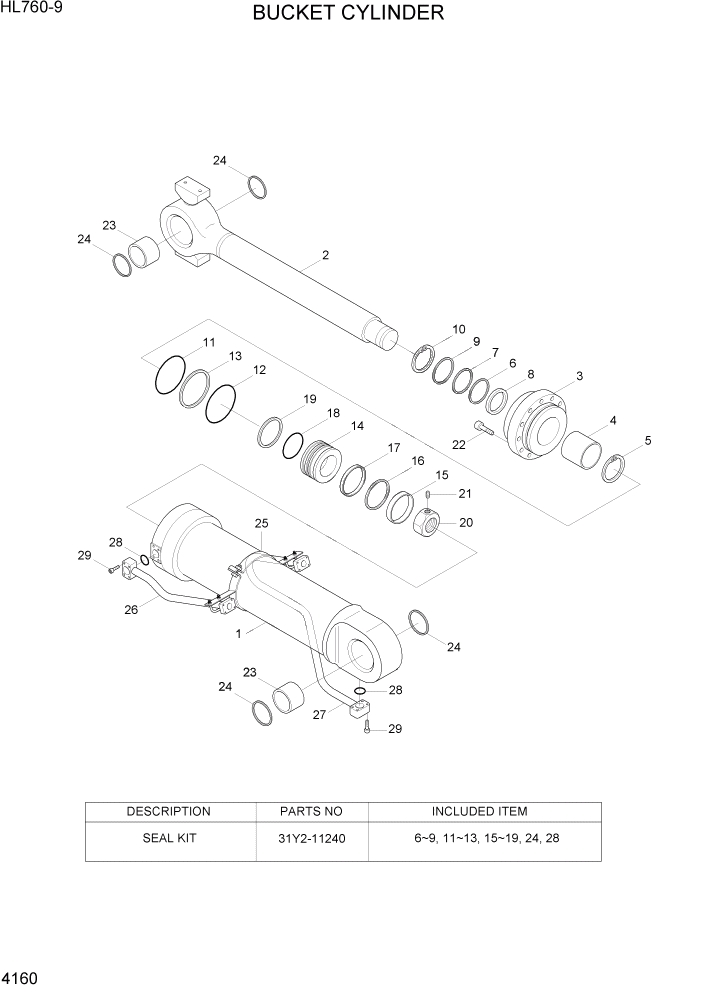 Схема запчастей Hyundai HL760-9 - PAGE 4160 BUCKET CYLINDER ГИДРАВЛИЧЕСКИЕ КОМПОНЕНТЫ