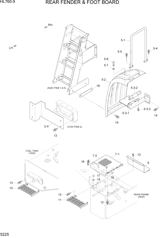 Схема запчастей Hyundai HL760-9 - PAGE 5225 REAR FENDER & FOOT BOARD СТРУКТУРА