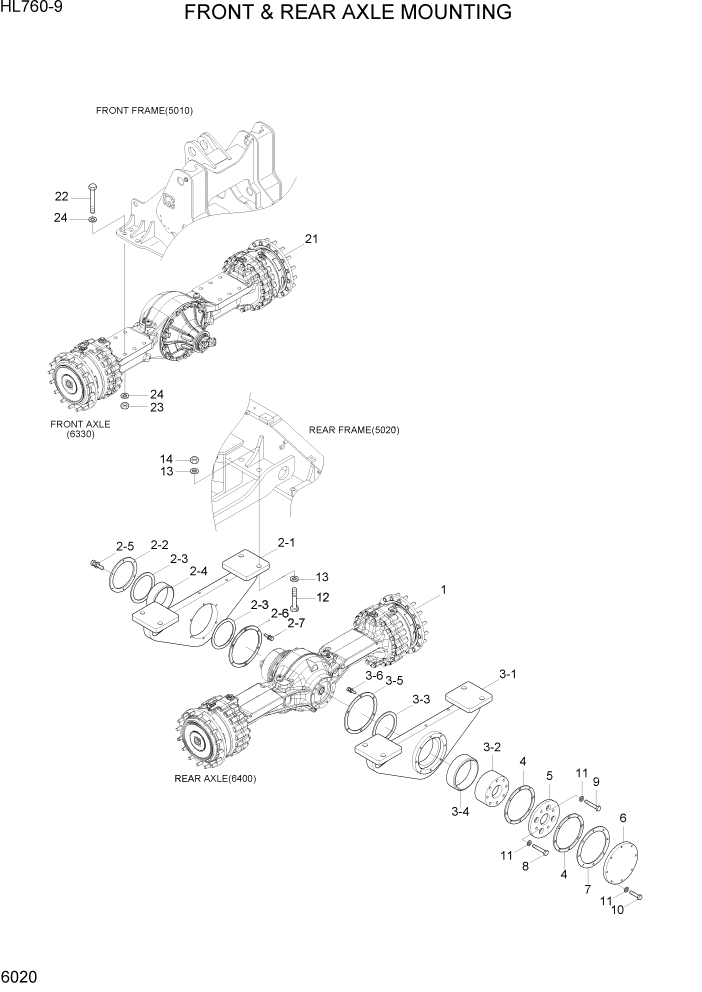 Схема запчастей Hyundai HL760-9 - PAGE 6020 FRONT & REAR AXLE MTG СИЛОВАЯ СИСТЕМА