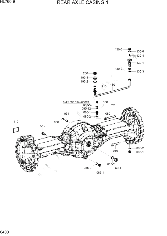 Схема запчастей Hyundai HL760-9 - PAGE 6400 REAR AXLE CASING 1 СИЛОВАЯ СИСТЕМА