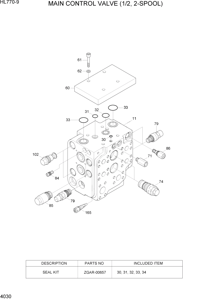 Схема запчастей Hyundai HL770-9 - PAGE 4030 MAIN CONTROL VALVE (1/2, 2-SPOOL) ГИДРАВЛИЧЕСКИЕ КОМПОНЕНТЫ