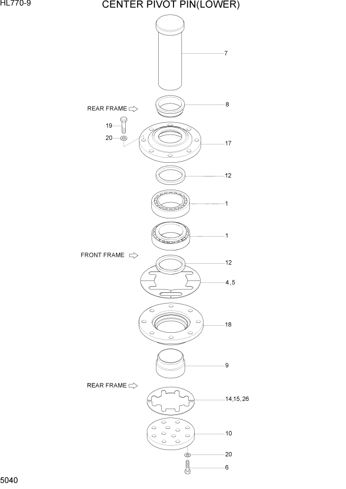 Схема запчастей Hyundai HL770-9 - PAGE 5040 CENTER PIVOT PIN(LOWER) СТРУКТУРА