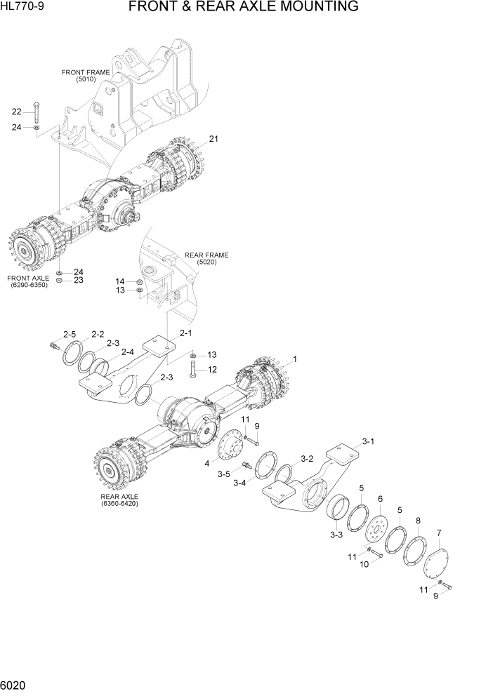 Схема запчастей Hyundai HL770-9 - PAGE 6020 FRONT & REAR AXLE MTG СИЛОВАЯ СИСТЕМА