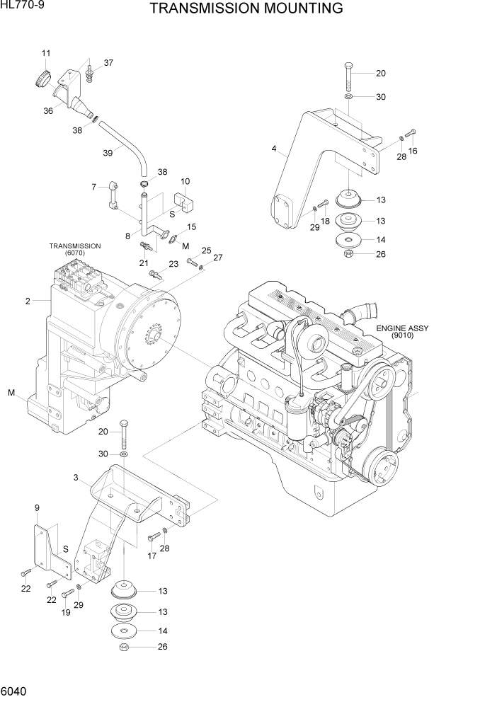 Схема запчастей Hyundai HL770-9 - PAGE 6040 TRANSMISSION MOUNTING СИЛОВАЯ СИСТЕМА