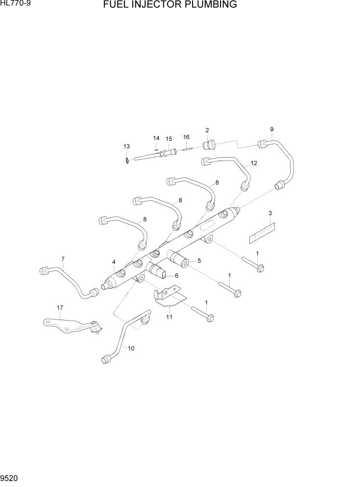 Схема запчастей Hyundai HL770-9 - PAGE 9520 INJECTOR PLUMBING ДВИГАТЕЛЬ БАЗА