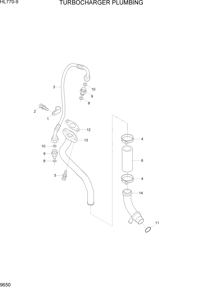 Схема запчастей Hyundai HL770-9 - PAGE 9650 TUBOCHARGER PLUMBING ДВИГАТЕЛЬ БАЗА