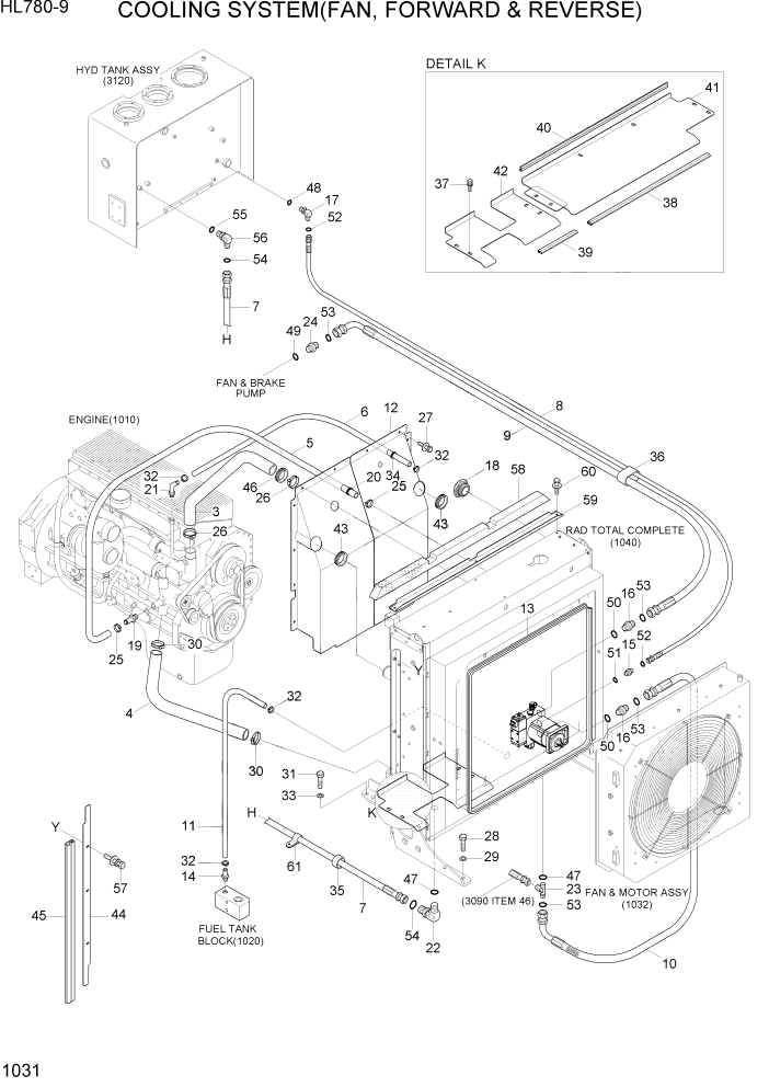 Схема запчастей Hyundai HL780-9 - PAGE 1031 COOLING SYSTEM(FAN, FORWARD & REVERSE) СИСТЕМА ДВИГАТЕЛЯ