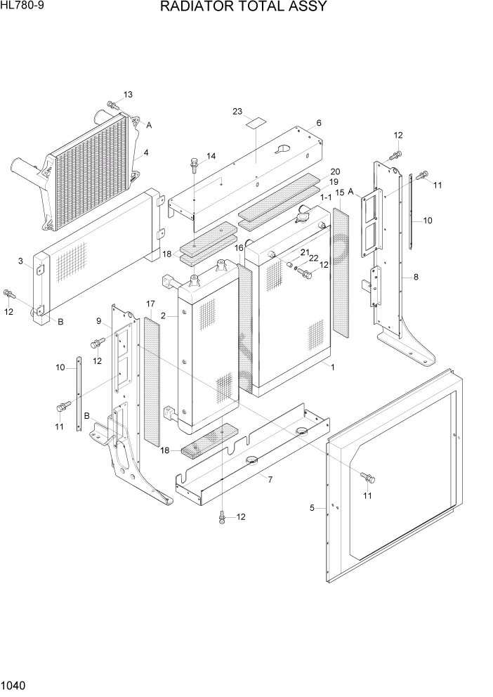 Схема запчастей Hyundai HL780-9 - PAGE 1040 RADIATOR TOTAL ASSY СИСТЕМА ДВИГАТЕЛЯ
